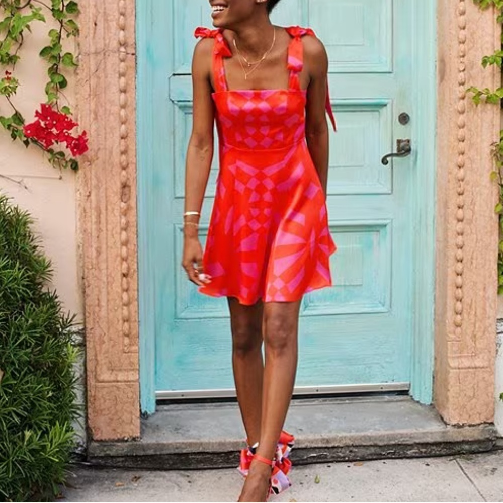 Gianni bini Print Crepe Tie Strap Sleeveless Mini Dress